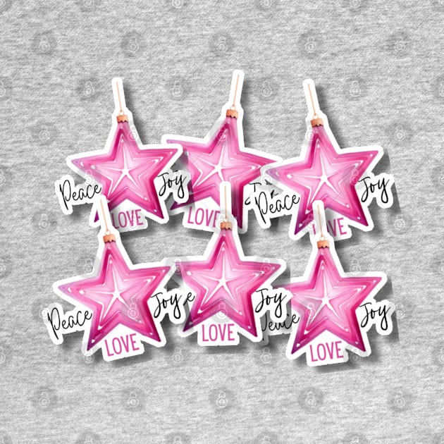 Collage of Christmas Pink Stars with Peace Love and Joy by mw1designsart